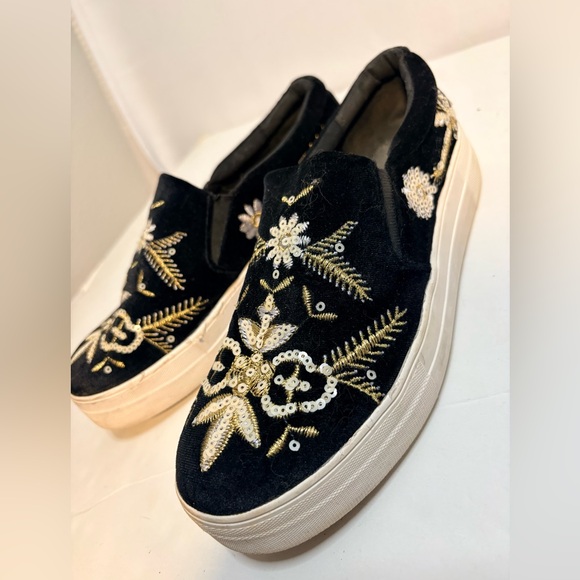 Carlos by Carlos Santana Shoes - Carlos by Carlos Santana Embroidered Black and Gold Women's Slip-On Sneakers
